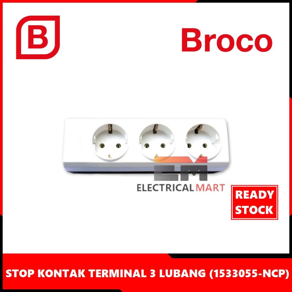 Flash Sale - Stop Kontak 3 Lubang Broco Putih (15330) Socket Terminal Kuningan 2P Colokan 3Lubang Ou