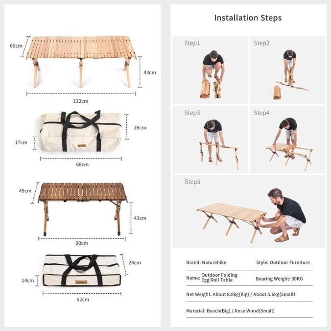 Meja Lipat Naturehike NH19JJ009 Portable Wood Roll Table