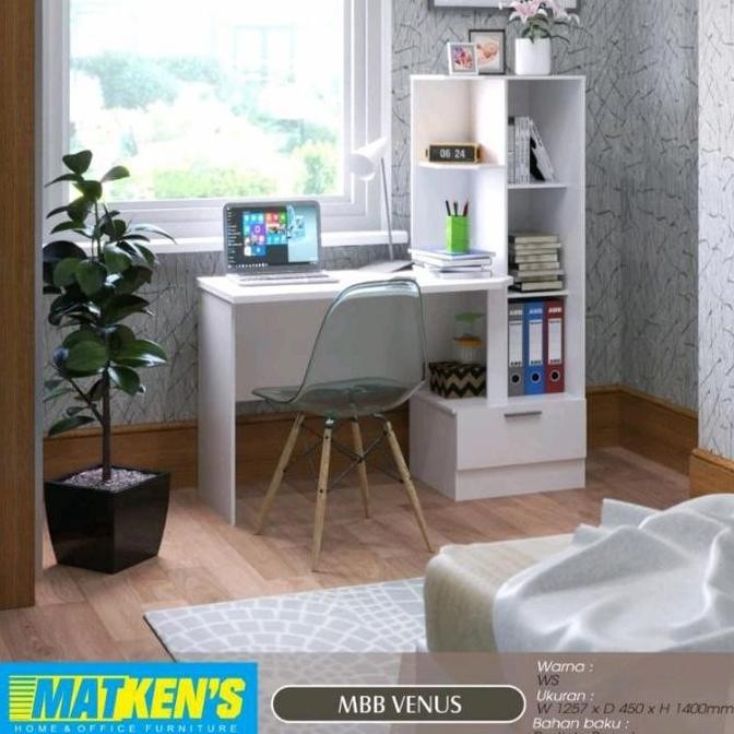 Meja kerja belajar kantor rak buku full putih MBB Venus - CARGO
