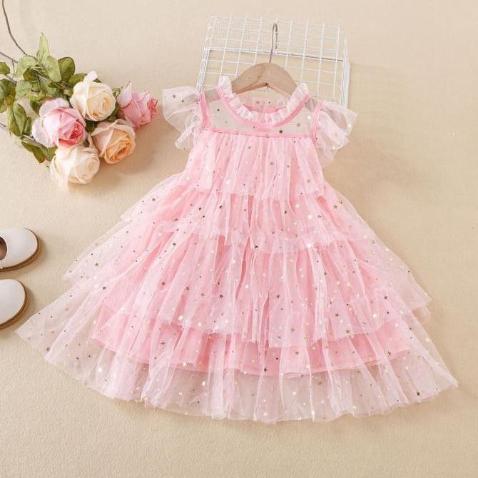 KIYOMI-- Thin Sling Princess Mesh Dress gaun putri gaya putri lucu  Versi Korea Baru Rok Anak Asing 