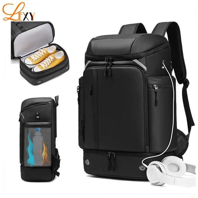 LEXY Tas Traveling Pria Kapasitas Besar Ransel Multifungsi Tahan Air Dengan Kompartemen Sepatu 45L G