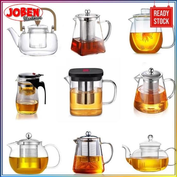Teko Teh Kaca Borosilikat Tahan Panas Untuk Teh Ukuran Besar - Kecil Infuser Bening Set Teh Ceret Ka
