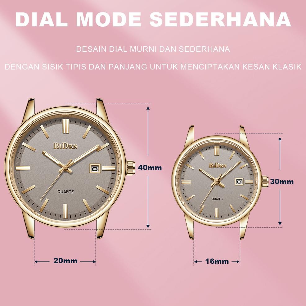 BIDEN Jam Tangan Couple Anti Air Kuarsa Klasik Mode Tali Kulit Jam Pria+Jam Wanita