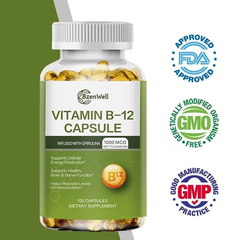 BzenWell Vitamin B12 1000 Mcg Metil B12 + Spirulina Organik - Suplemen Unggulan untuk Energi, Keseha