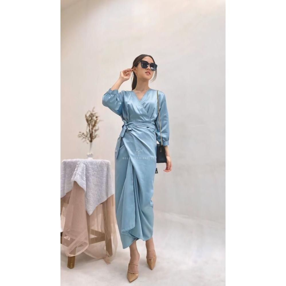 Terbaik! NAURA One Set Rok Lilit Satin + Kimono Blouse / Set Satin Wrap Skirt Kondangan / Oneset Sat