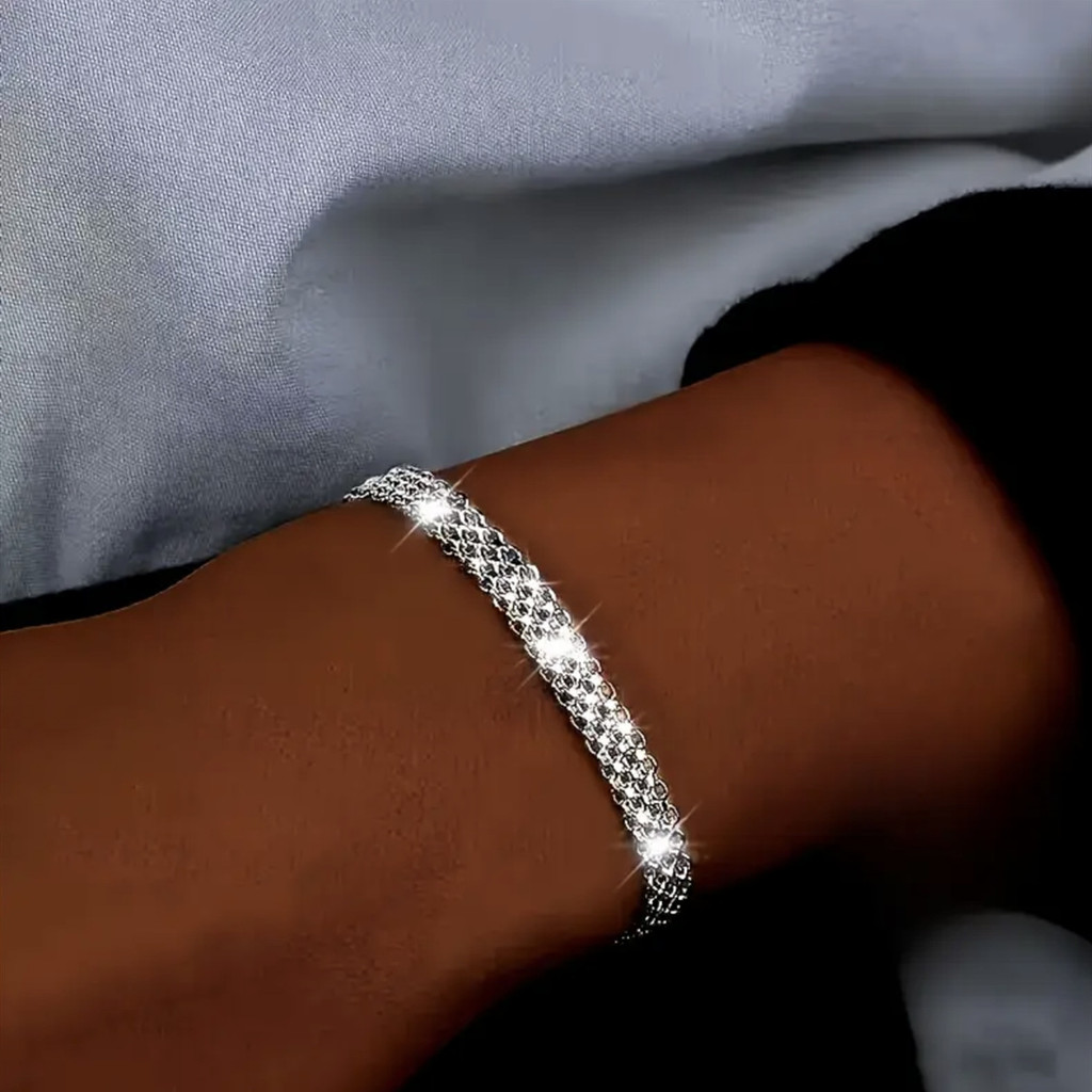 【COD】Gelang rantai jam tangan datar berlapis perak timbul untuk wanita perhiasan elegan