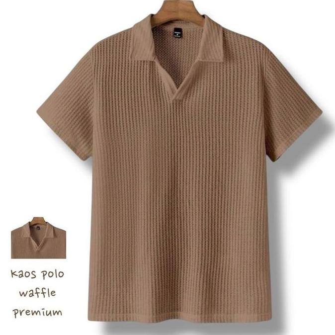 DF214>> Kaos polo lengan pendek pria V-neck waffle premium baju distro terbaru Kerah Cowok Dewasa