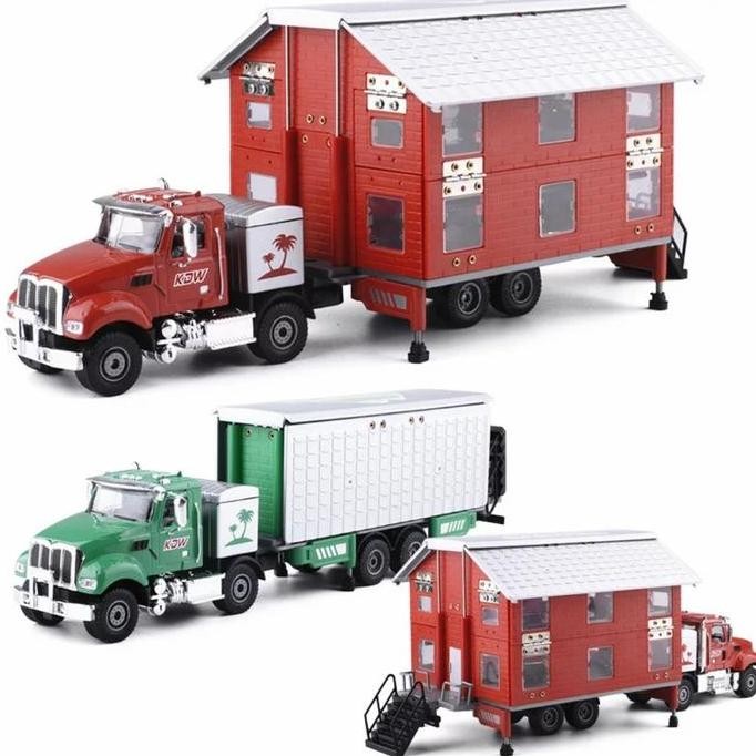 KDW Diecast Truck KDW Double Deck Transformation Truck Miniatur Skala 1:50 Mainan Diecast Kaidiwei O