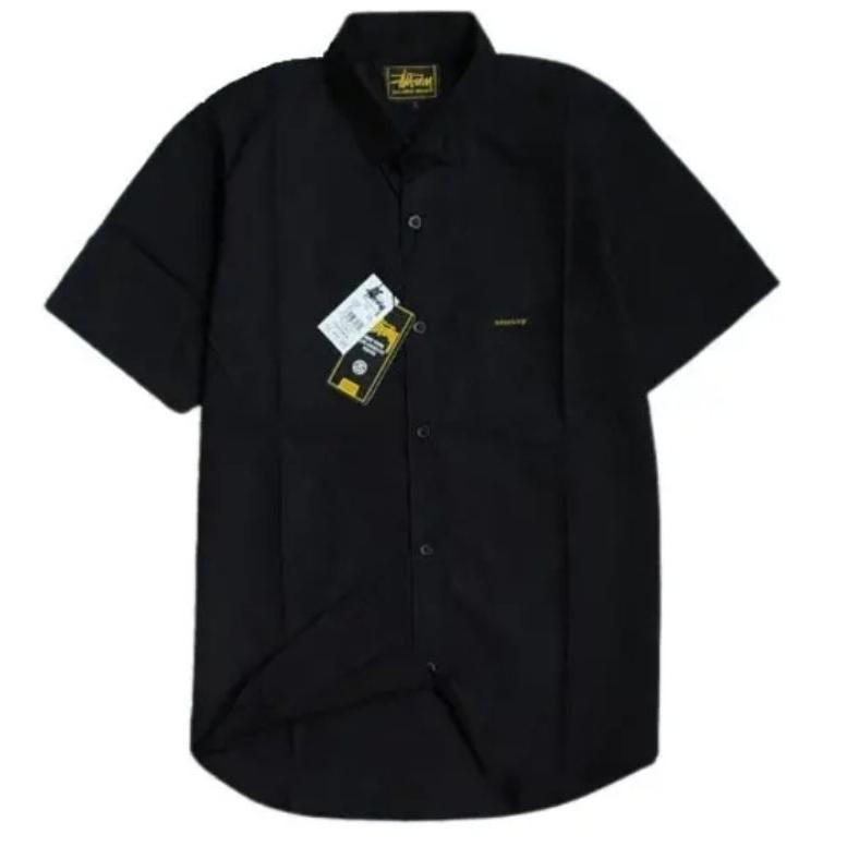 Cod Baju Kemeja Polos Pria Lengan Pendek Jumbo Slimfit Premium Distro Atasan Hem Cowok Laki Hitam Pu