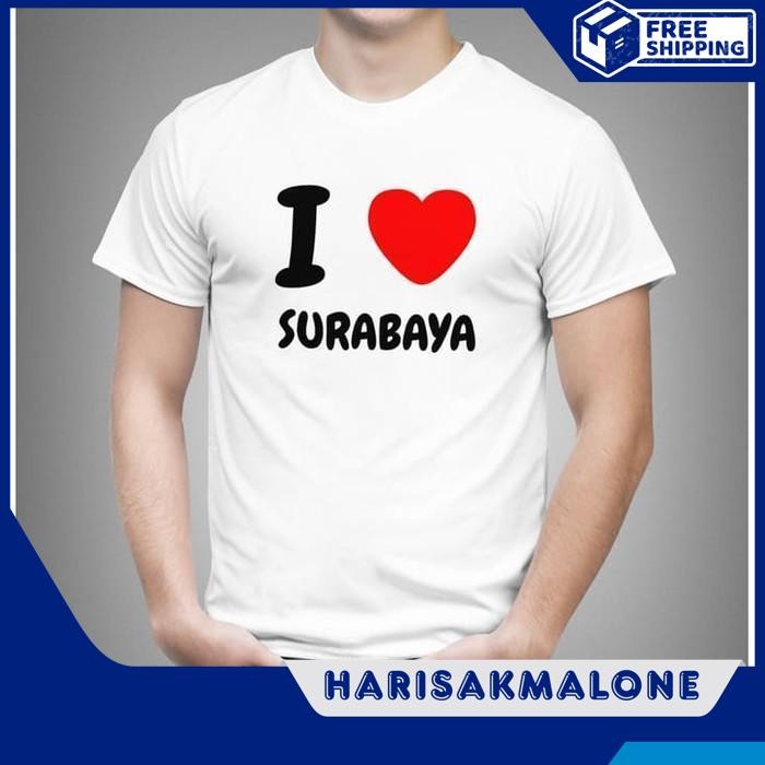 BERKUALITAS TINGGI KAOS TSHIRT BAJU OBRAL MURAH COMBED 30S DISTRO I LOVE SURABAYA JAWA POLOS CUSTOM 