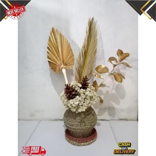 COD Daun Palem+Pot Guci+Bunga Kering Aesthetic/Dekorasi rustic