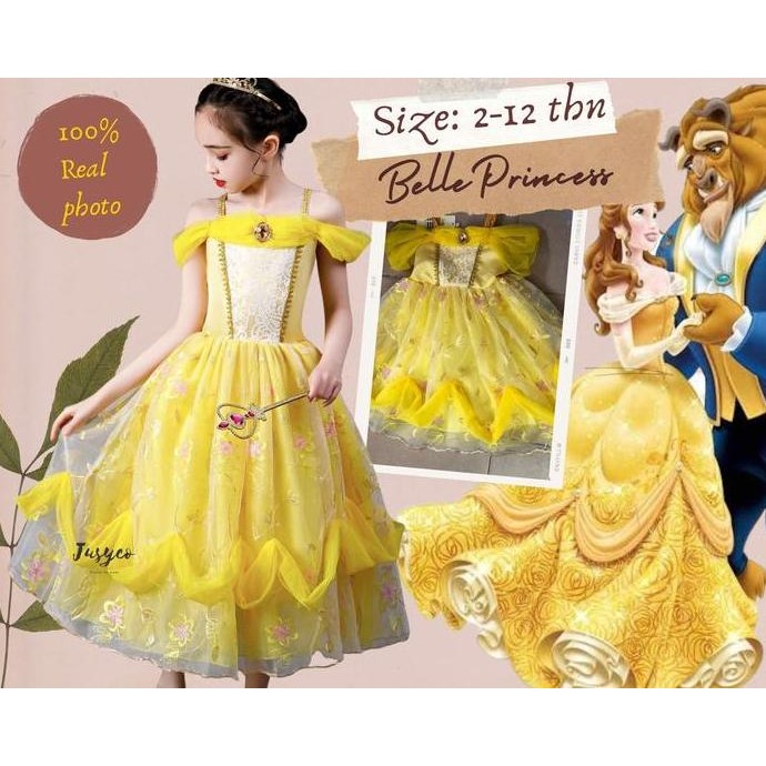 Parishkids Belle Princess Costume Dress /Dress Ulang Tahun Anak Karakter Princess Belle
