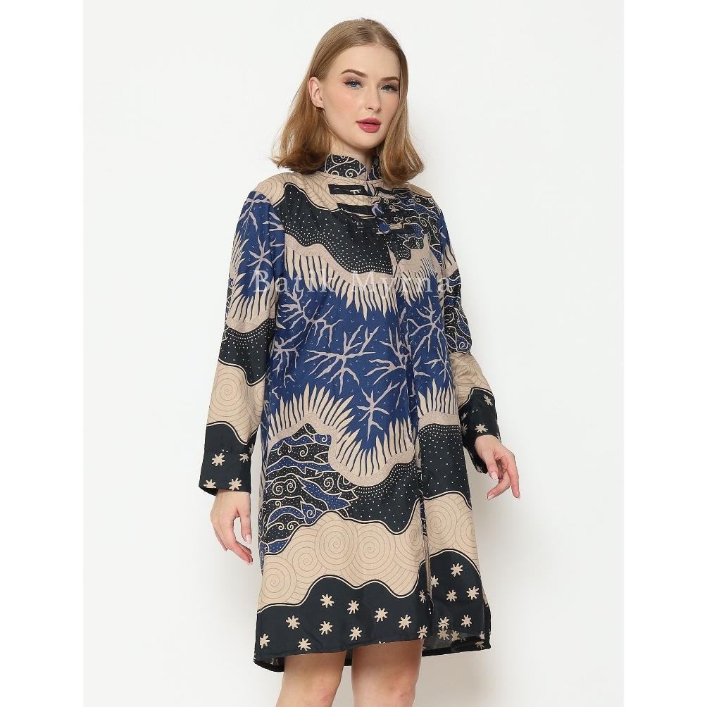 BATIK MYRNA - Tunik Tunic Batik Perempuan Wanita Dress Atasan Poly Motif Mega Mendung