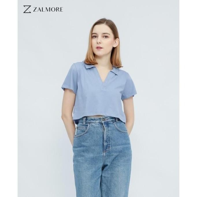 Zalmore Crop Polo Shirt Premium Cotton - Kaos Crop Top Wanita