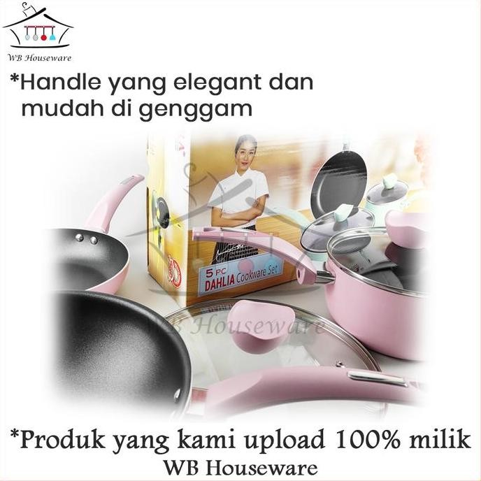 5Pcs Cookware Set Supra Pastel Pink Renatta / Dahlia Panci Set Supra / Frypan Teflon