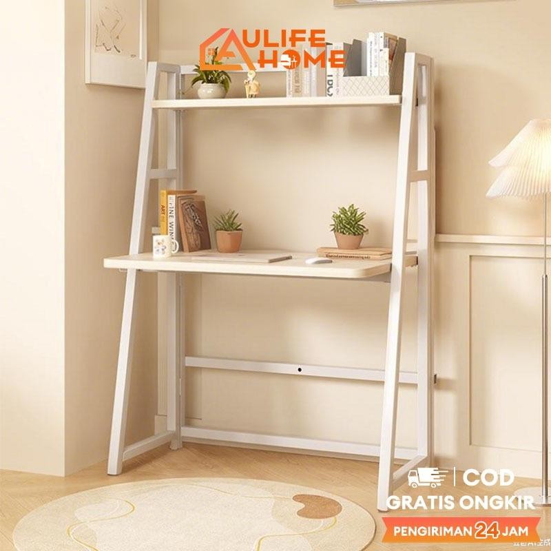 Meja Belajar Meja Kerja Meja Komputer Rak Horizontal Kaki Besi Kokoh Kayu Kokoh Dan Multifungsi
