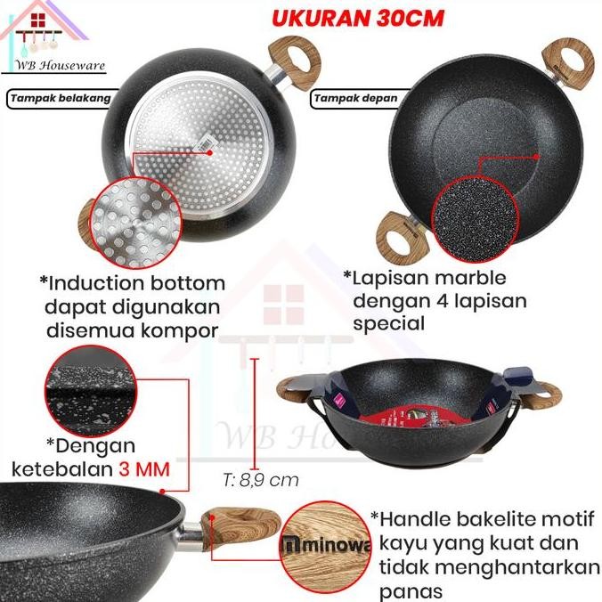 Minowa Wok 30Cm Marble Dinasty Induksi Anti Lengket / Penggorengan Wajan Kuping Masak Goreng Tumis M