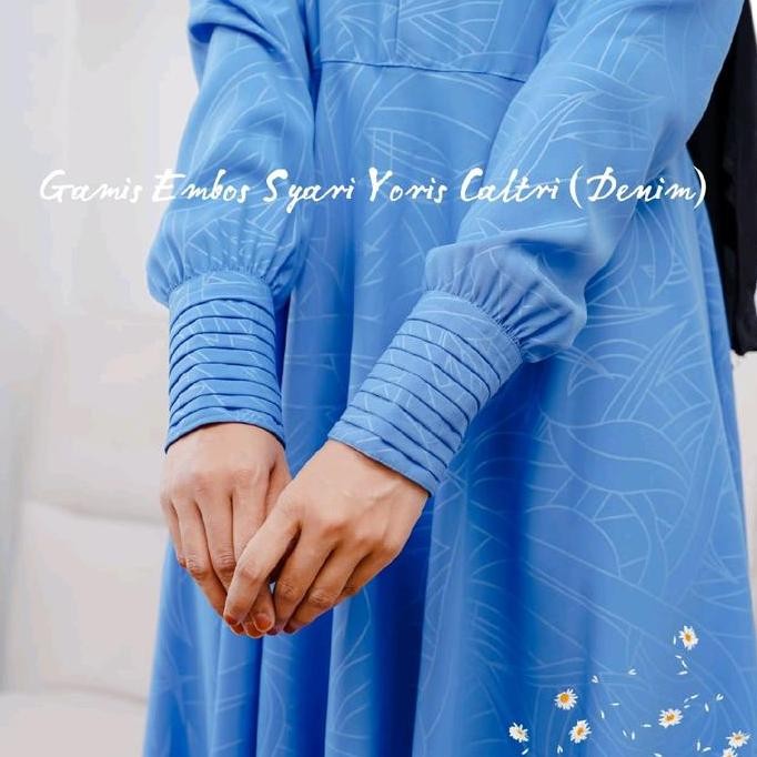 [Gamis Hermosa]Gamis Embos Hermosa Motif Abstrak Warna Denim-Gamis Denim Syari-Gamis Hermosa-Gamis M