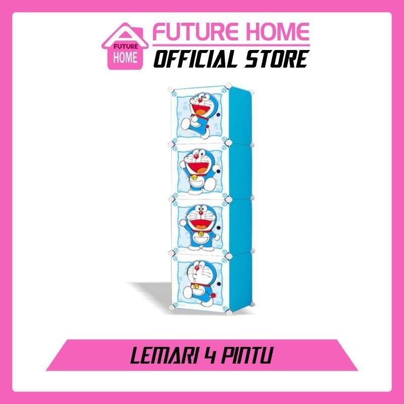 Lemari Pakaian Plastik Portable 4 Pintu Lemari Serbaguna Lemari Hemat Tempat Lemari Multifungsi