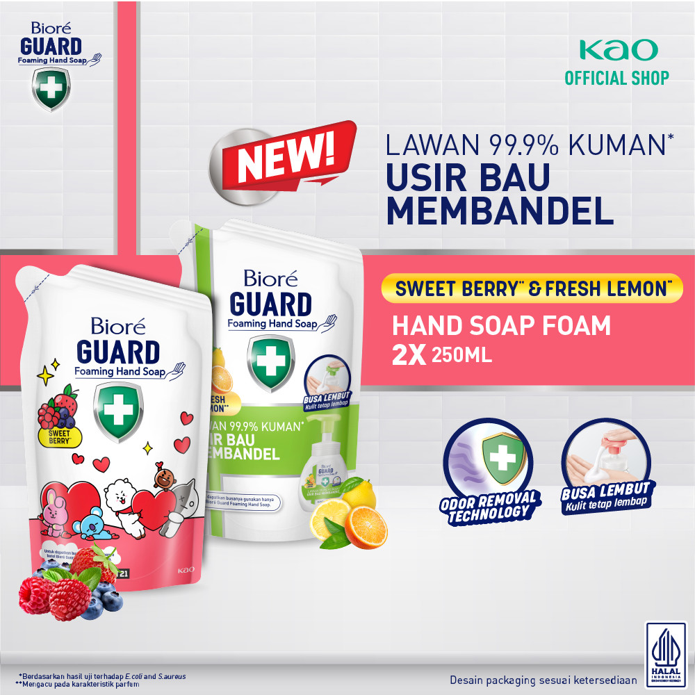 BT21 Special Edition Biore Guard Hand Wash Foam Sweet Berry 250 ml + Fresh Lemon 250ml