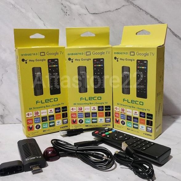 Fleco Android Tv Sti Fleco 8K Streaming Box Ter Dongle Dengan Google Tv Kontrol Ir Kabel Hdmi Kompat