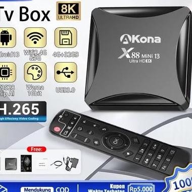 Akona Android Tv Box 8K Ram 4Gb Rom 32Gb Tv Box Dital Wifi 5G2.4G Android13 Os Set Box Android Tv Gm