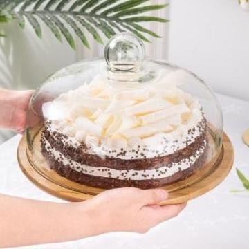 Tempat Kue Kayu Tutup Kaca / Wooden Cake Stand /Cake Tray Wooden Glass