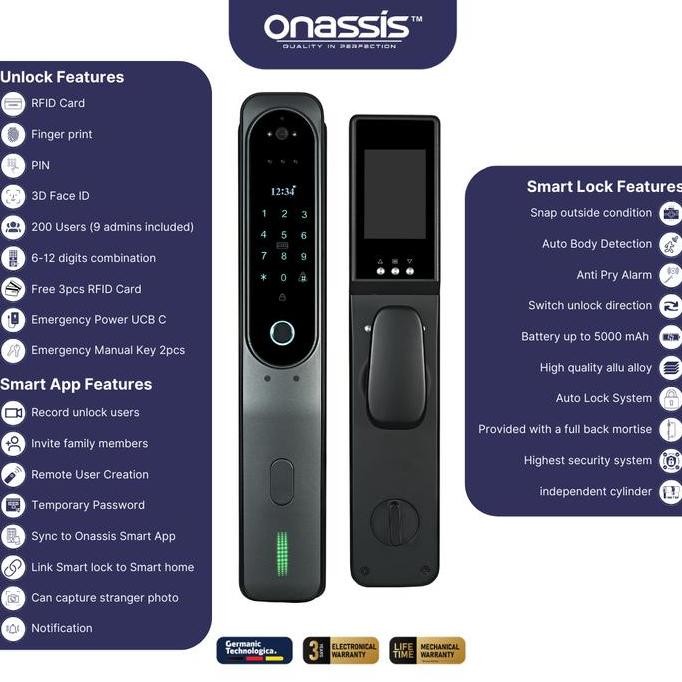 ONASSIS SMART LOCK K12 PRO 3D FACE RECOGNITION