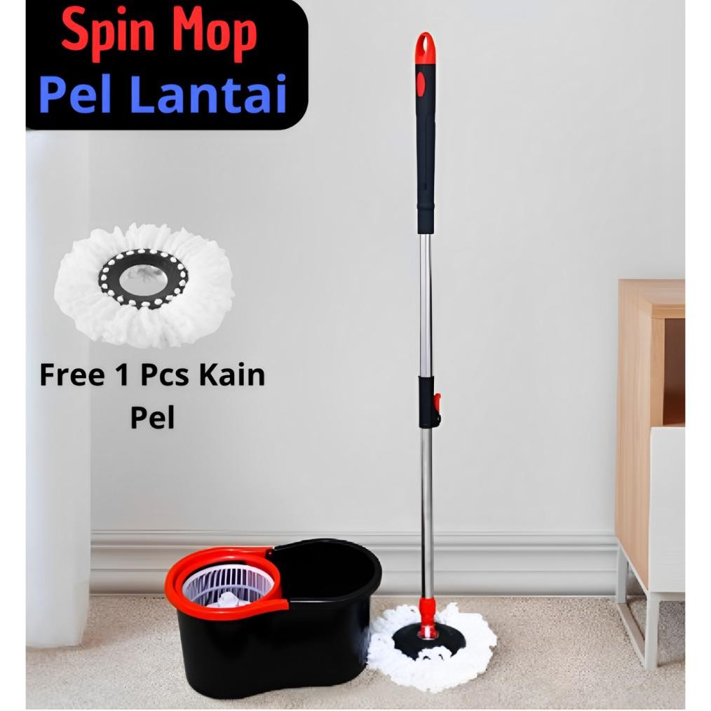 Set Alat Pel Lantai Spin Mop Pel Putar 360 Alat Pel Magic Ultra Pel Otomatis Pel Kantor Pel Rumah