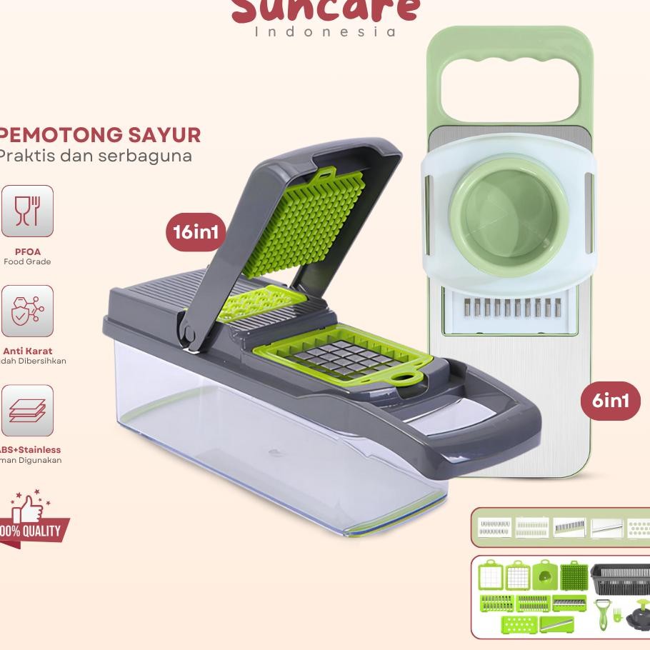 Suncare Parutan Sayur Dan Buah Serbaguna Pemotong Sayur Pengiris Buah Multifungsi 16 In 1 6 In 1