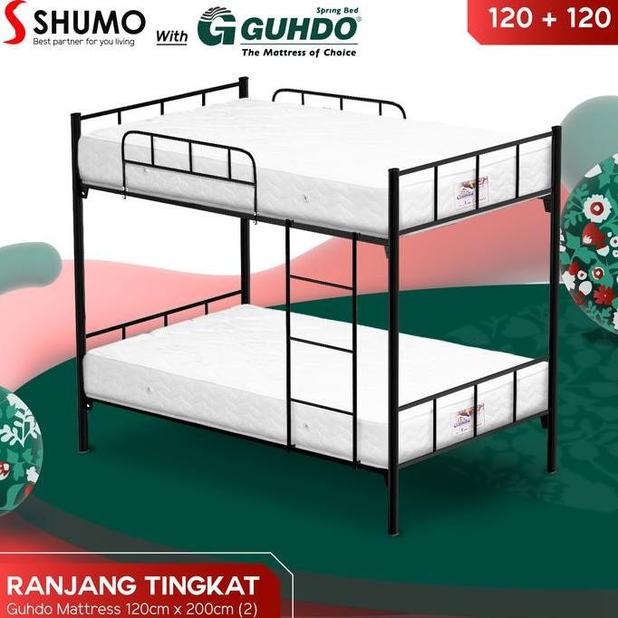 GUHDO SPRINGBED X SHUMO Ranjang Besi Bunk Bed Tingkat 120 / 120 Spring Bed Guhdo Full Set