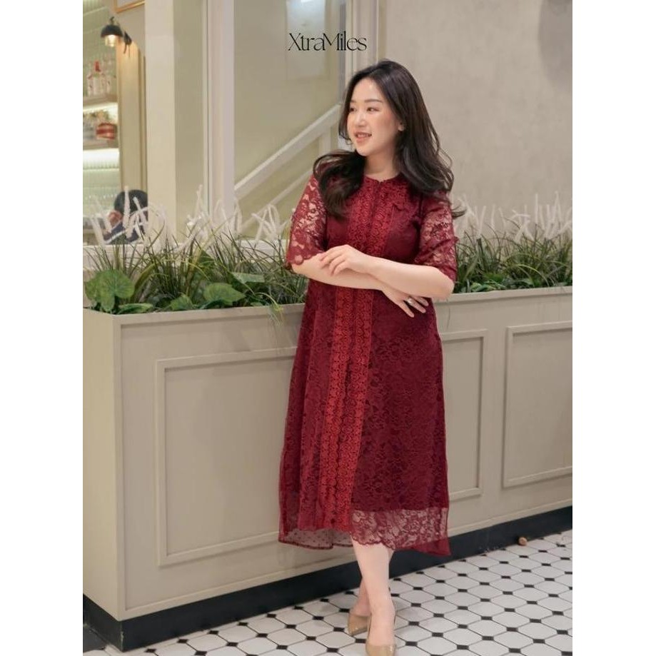 Xtramiles - Leonore Dress New Colors | Gaun Brokat Midi Reguler Size Big Size Plus Size