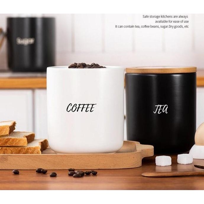 [Ms]1Set Tempat Penyimpanan Kopi Teh Gula/Toples Kopi Keramik Set 3In1