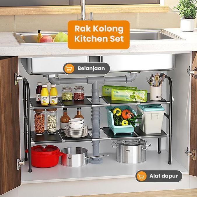 DEJAVU Rak Dapur Panci Bawah Wastafel Rak Bumbu Susun HRM160