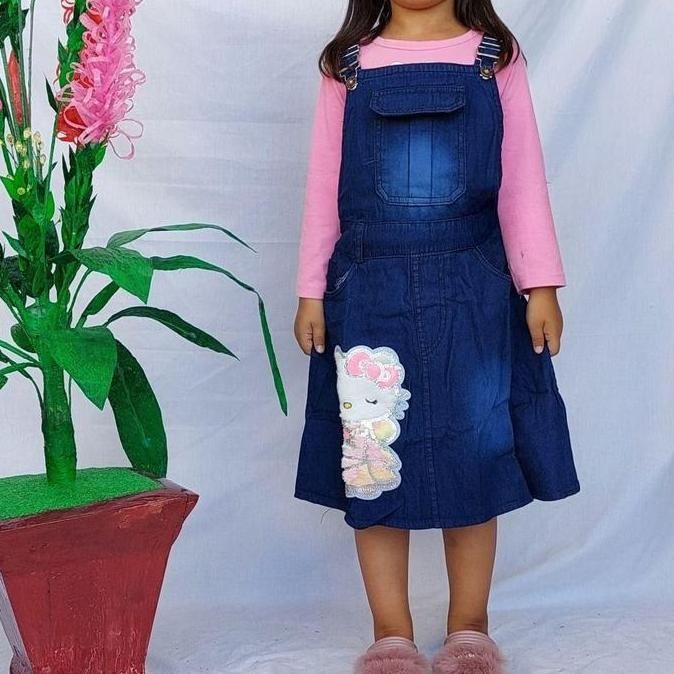 DF109 >> Aureli Overall Jeans/Kodok Anak Model Rok Motif Karakter Umur 5-10tahun Baju Bordir