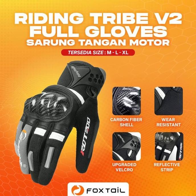'' Foxtail Riding Tribe V2 Full Gloves Carbon Fiber Shell Sarung Tangan Motor Glove RidingTribe Moto