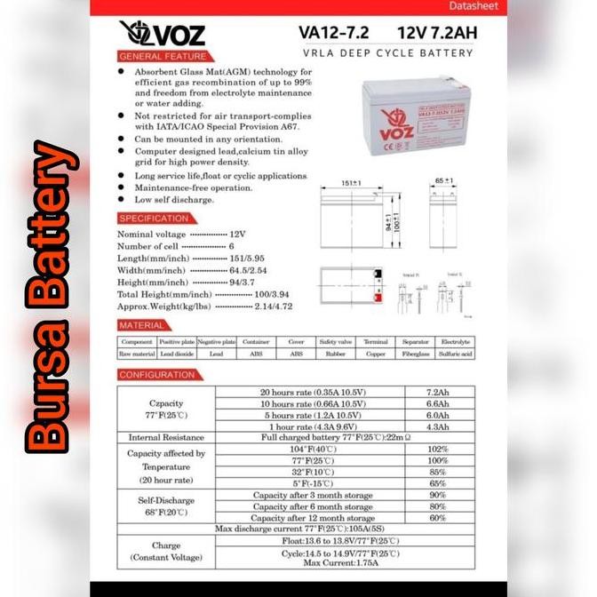 Aki kering VOZ 12 V 7 AH