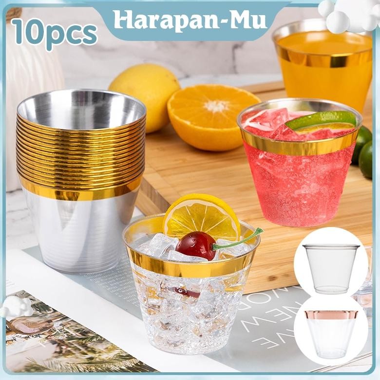 ELIYU- Gelas Plastik Sekali Pakai 10pcs Gelas Plastik Bening Kecil Gelas Juice Gelas Anggur Plastik