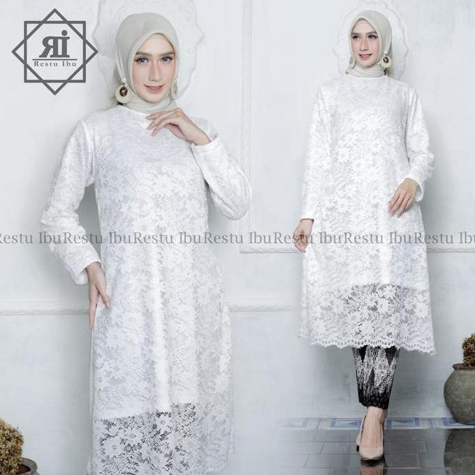 Set Kebaya Tunik Brukat Jumbo Non Gliter Muslim Wanita Setelan Baju Brokat Atasan Kebaya
