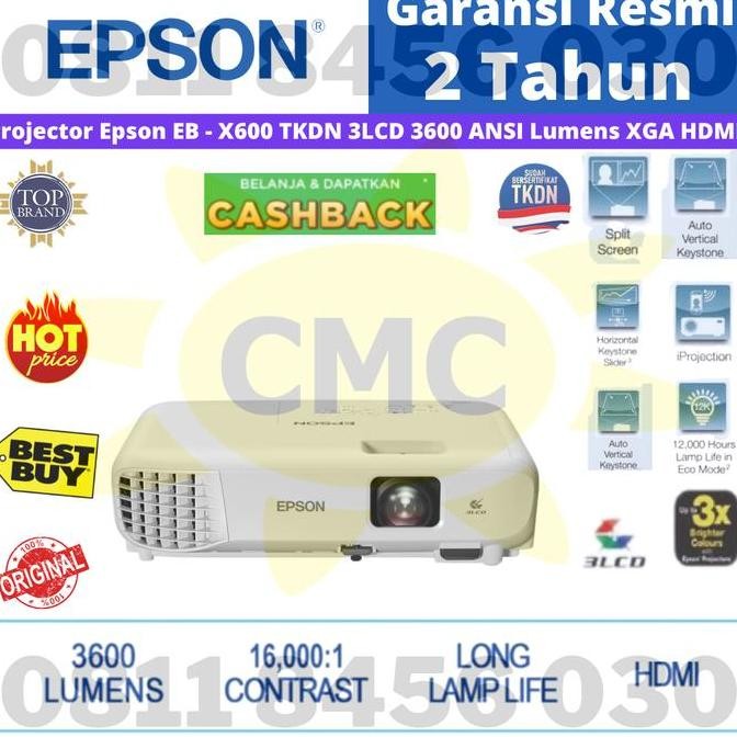 DY30 - Epson EB - X600 TKDN 3LCD XGA Proyektor Epson EB X600 3600 Ansi Lumens Pengganti Epson EB -X5