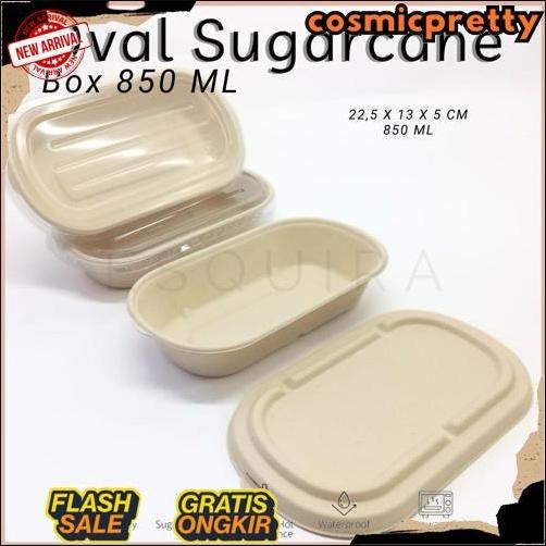 New Oval Sugarcane Box 850 ML / Lunch Box 10 Pcs + Lid / TAB850