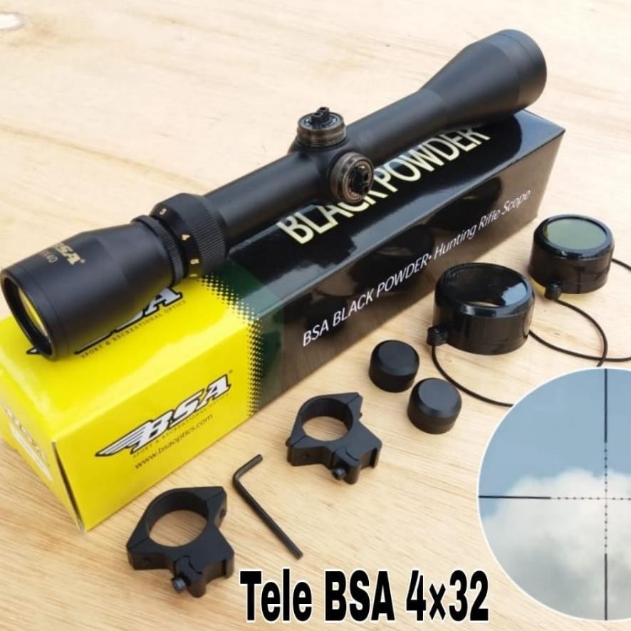 FEVERFEW Teleskop Senapan Angin BSA 4x32 Mildot, Teropong Senapan BSA Mildot 4x32