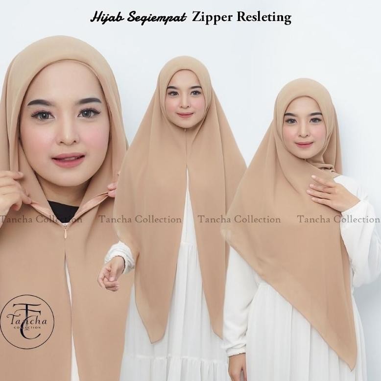 Tancha Collection Hijab Segiempat Zipper Resleting || JIlbab Ceruty Segi Empat Zipper Resleting || S