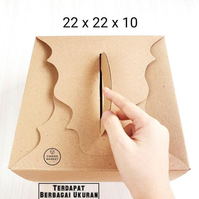 Dus kue Kraft coklat premium tebal handle kotak kue cake box cake 22cm