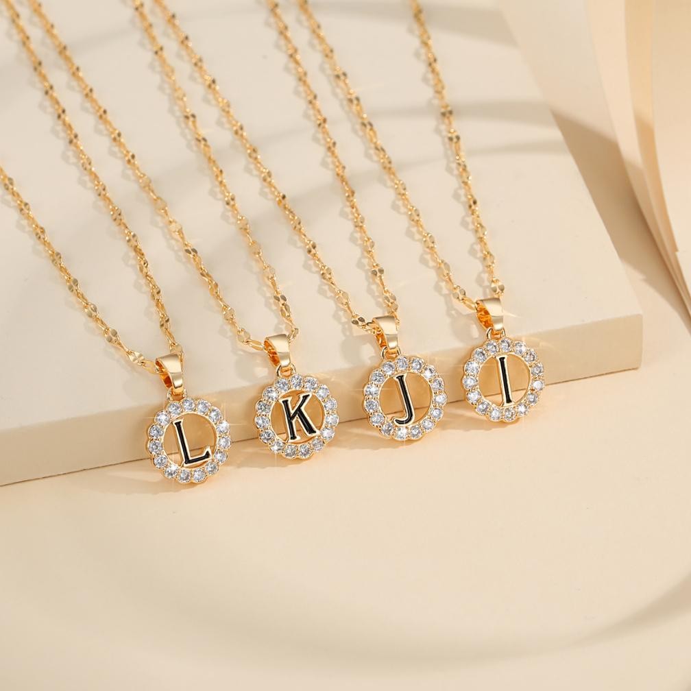 Viral Lanmi Jewelry Kalung Titanium Huruf Wanita Anti Karat Lapis Emas Perhiasan Luntur Rose Gold Hu