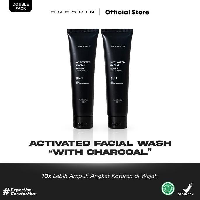 Oneskin Activated Facial Wash With Charcoal | Double Pack Kotoran Membersihkan Wajah Pria