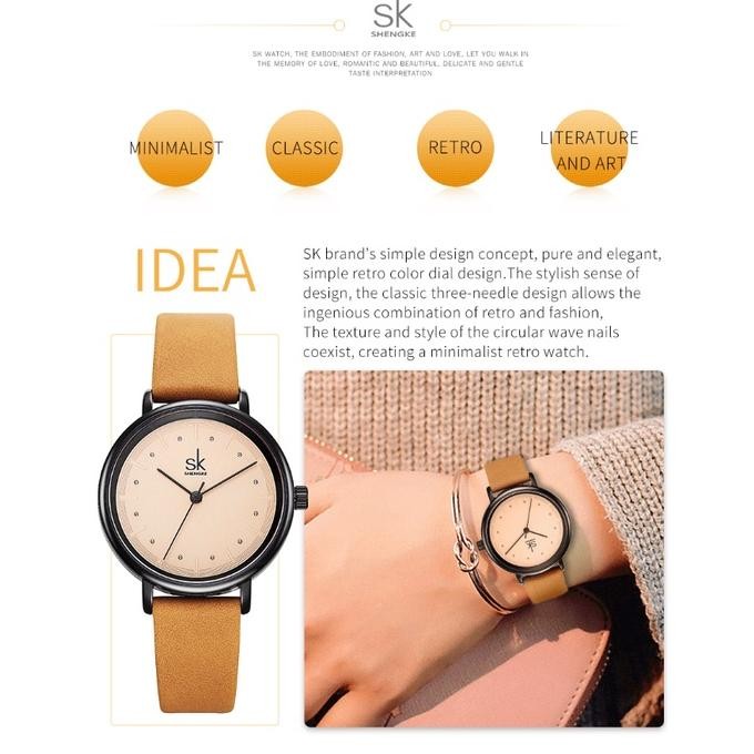 Ready_Stock_Cod Shengke Jam Tangan Wanita Vintage Leather Strap Quartz Movement Water Resist K8005 I