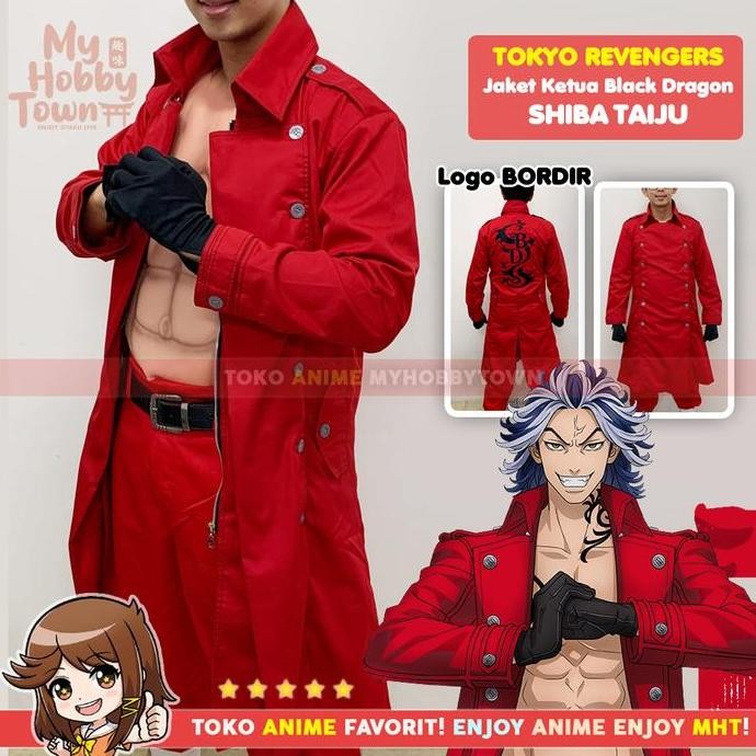 Jaket Parka Jubah Black Dragon Red Merah Tokyo Revengers Taiju Shiba Cosplay