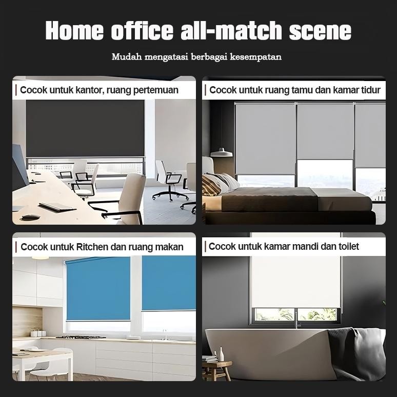Roller Blind Premium Blackout 100%  Dengan Rel Kepala - Tirai Gulung Kedap Air & Anti Uv Terbaik Unt