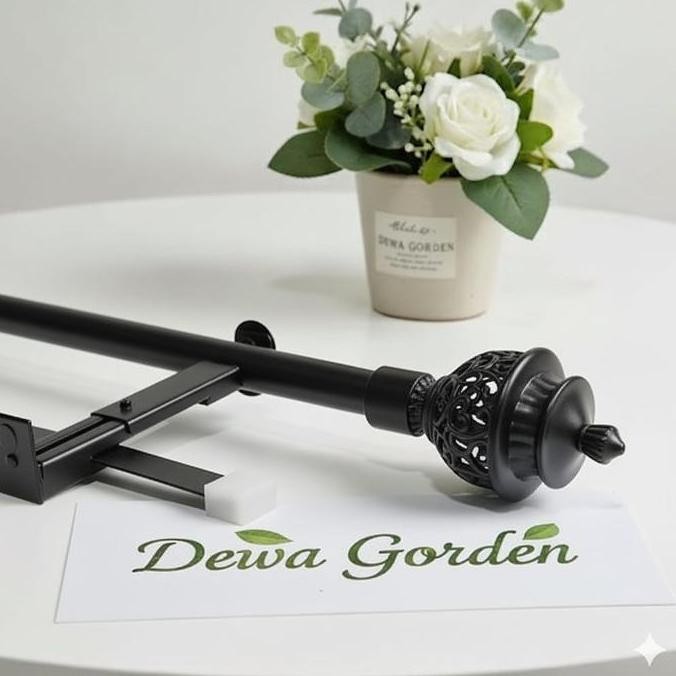 Dewa Garden Batang Tiang Besi Gorden Polos Double Full Set Gratis Rel Vitrase Oval Aksesories Lengka